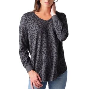 Z Supply Sweatshirt V-Neck Weekender Animal Print Top in Leo Black Medium